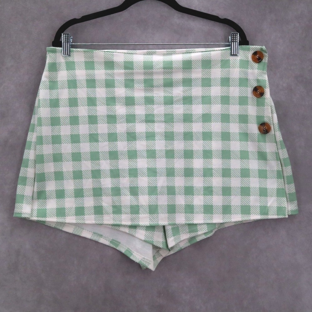 Jolie‎ & Joy Green Plaid Skorts Preppy Mini Shorts Skirt Pull On Pants Plus 2X